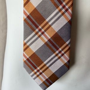 Express Orange and Gray Plaid 100% Silk Tie